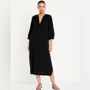 Old Navy Black Crinkle Gauze Midi Dress 100% cotton, small